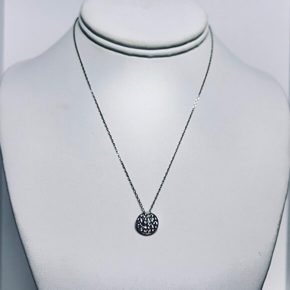 Sterling Silver Cable Chain Necklace W/ Clear Rhinestone Pendant Signed (5922) - Picture 1 of 6